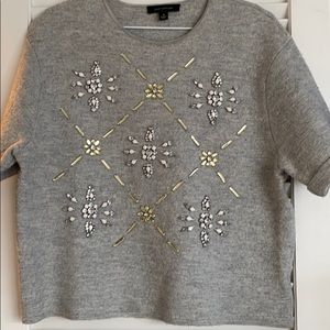 Grey wool jeweled sweater